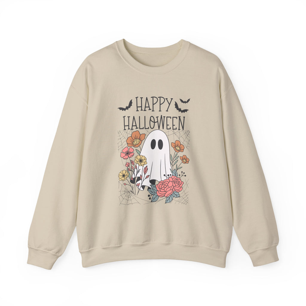 Halloween Ghost Sweatshirt, Cozy Fall Apparel, Unisex Crewneck for Halloween, Holiday Casual Wear, Perfect for Trick or Treating