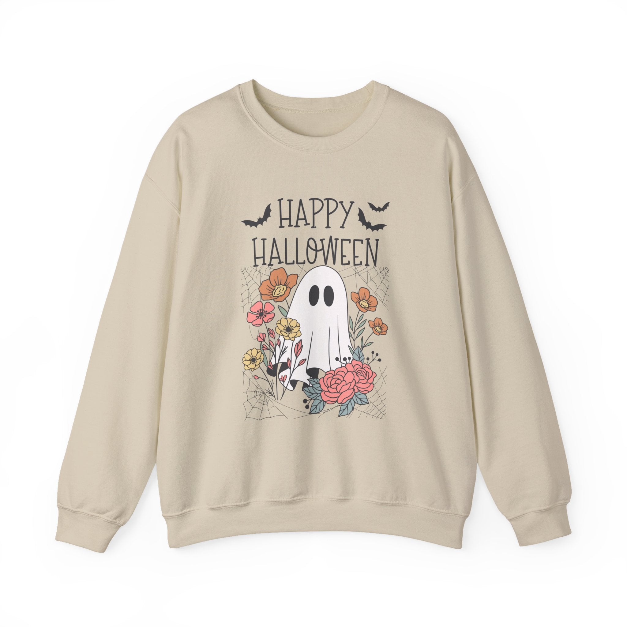 Halloween Ghost Sweatshirt, Cozy Fall Apparel, Unisex Crewneck for Halloween, Holiday Casual Wear, Perfect for Trick or Treating