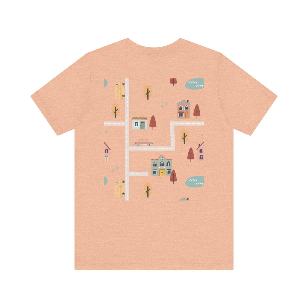 Charming Streets Unisex Jersey Tee, Coffee Lover Shirt, Cozy Graphic Tee, Casual Gift for Him/Her, Spring Fashion, Travel-inspired T-shirt