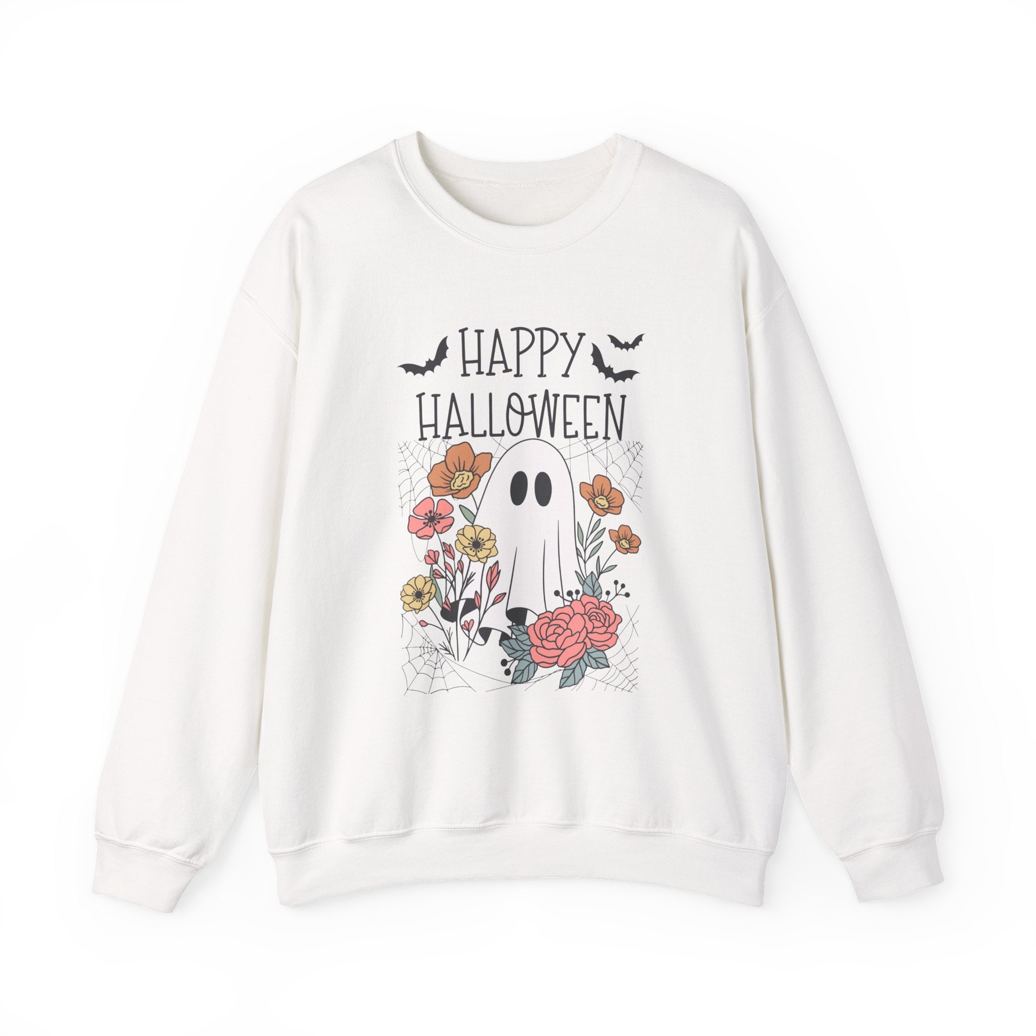 Halloween Ghost Sweatshirt, Cozy Fall Apparel, Unisex Crewneck for Halloween, Holiday Casual Wear, Perfect for Trick or Treating