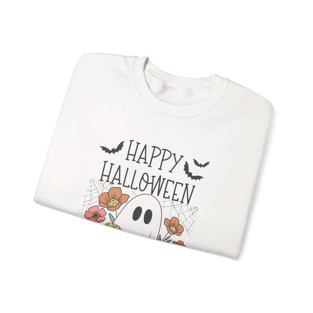 Halloween Ghost Sweatshirt, Cozy Fall Apparel, Unisex Crewneck for Halloween, Holiday Casual Wear, Perfect for Trick or Treating
