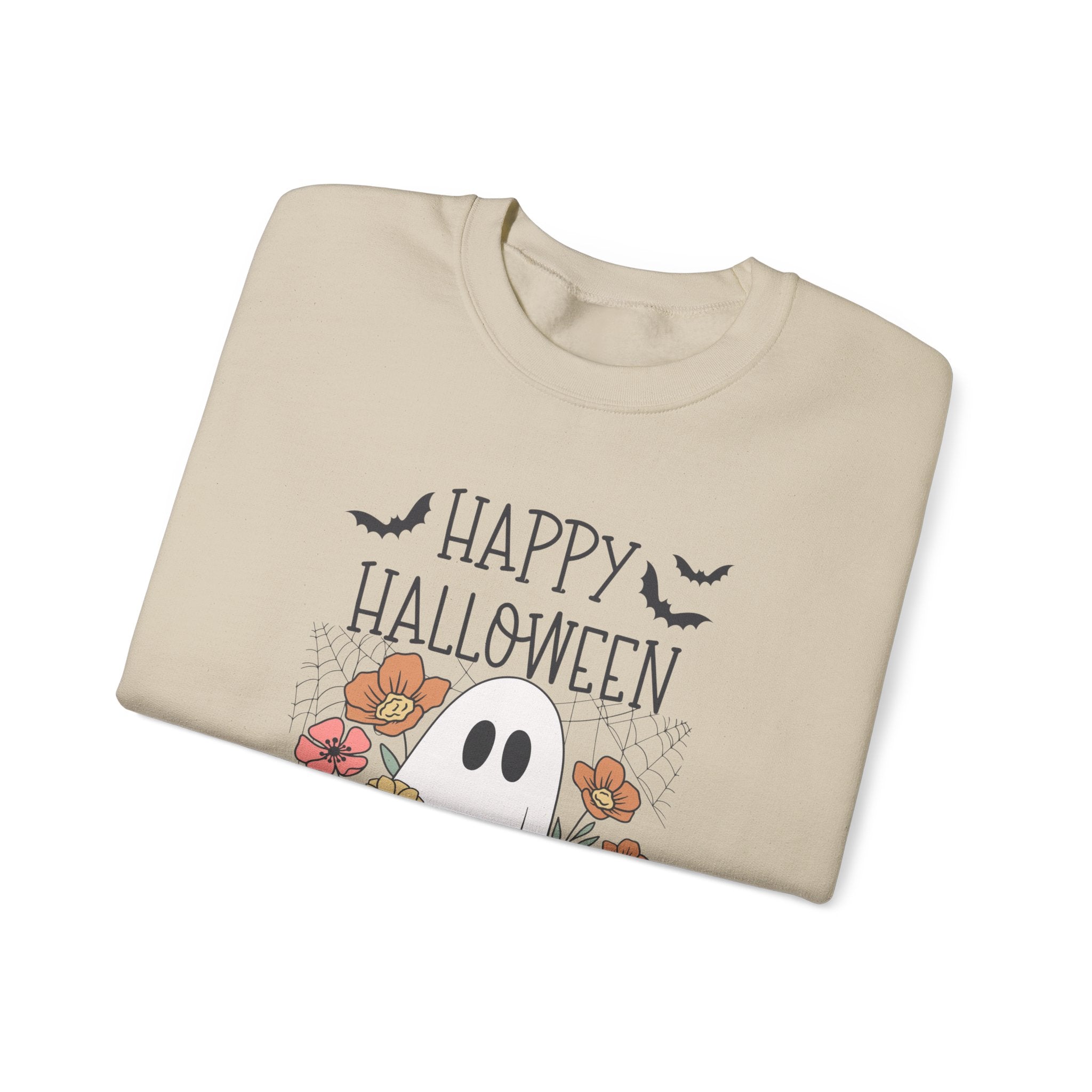 Halloween Ghost Sweatshirt, Cozy Fall Apparel, Unisex Crewneck for Halloween, Holiday Casual Wear, Perfect for Trick or Treating