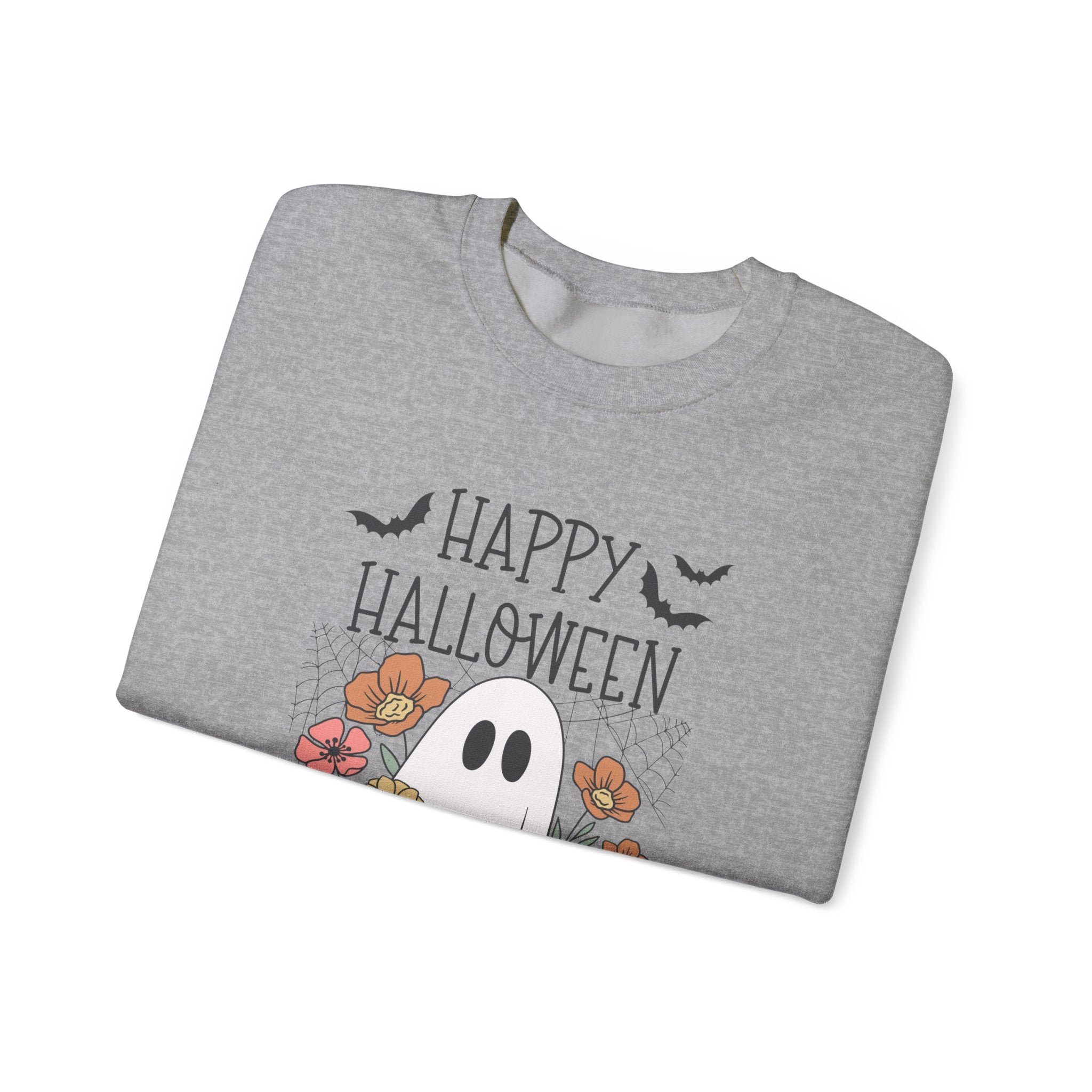 Halloween Ghost Sweatshirt, Cozy Fall Apparel, Unisex Crewneck for Halloween, Holiday Casual Wear, Perfect for Trick or Treating
